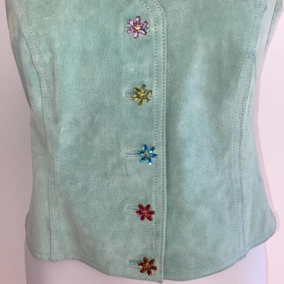 WILSONS LEATHER Floral Jewelled Aqua Suede Bustier - Picture 3 of 13